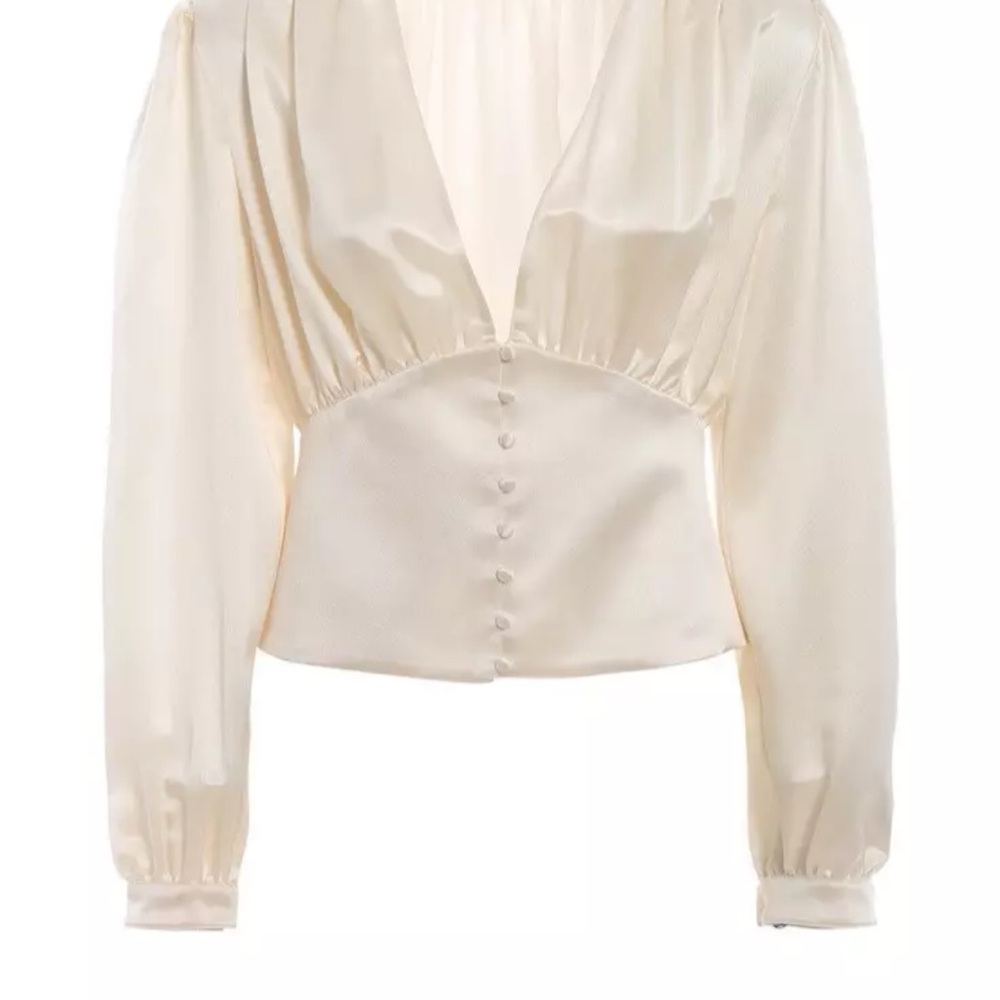 ✨SOLD✨NEW Saint Laurent Crepe Satin Draped Blouse w/Buttons Size Small F36